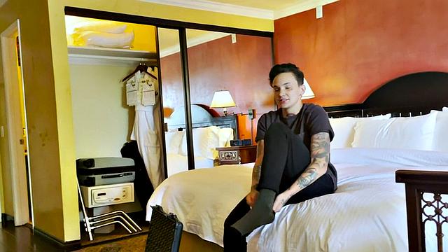 Tattooed teen Mature inked pussyboy gives a sloppy kiss to a stranger in BTS scene