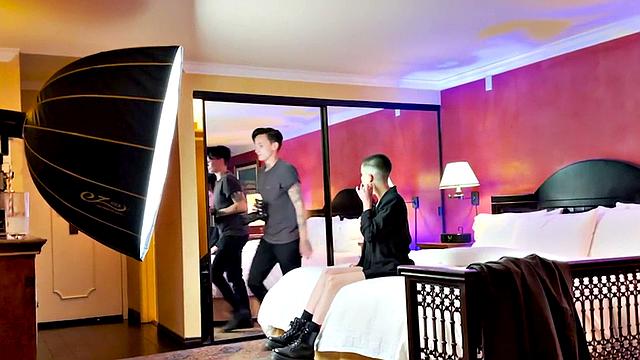 Tattooed teen Mature inked pussyboy gives a sloppy kiss to a stranger in BTS scene