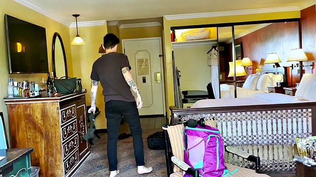 Tattooed teen Mature inked pussyboy gives a sloppy kiss to a stranger in BTS scene