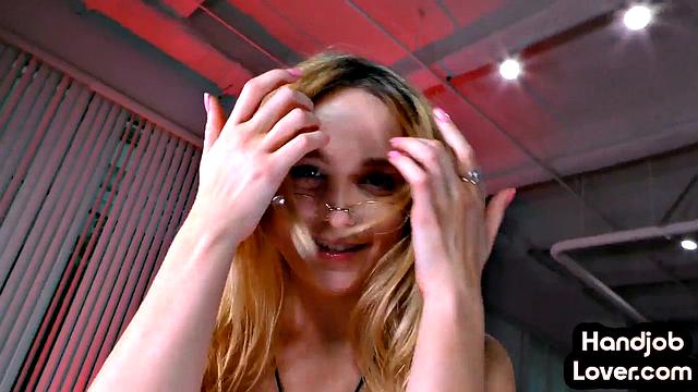 Glasses hot blonde teasing her lover