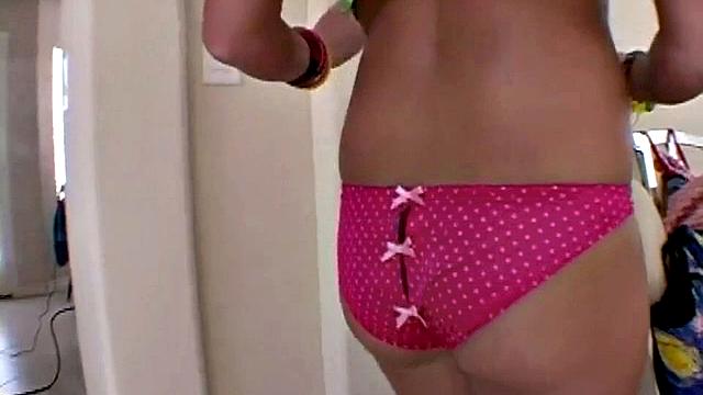 Hot Kelli showing round breasts in pink panties photoshoot sexy