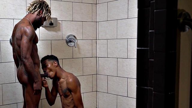 BBC stud penetrates black in ass after hot showering