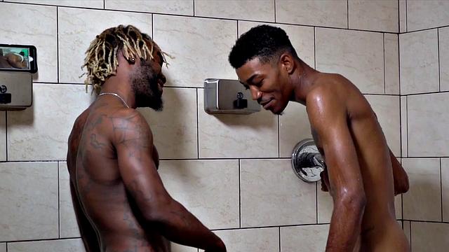 BBC stud penetrates black in ass after hot showering
